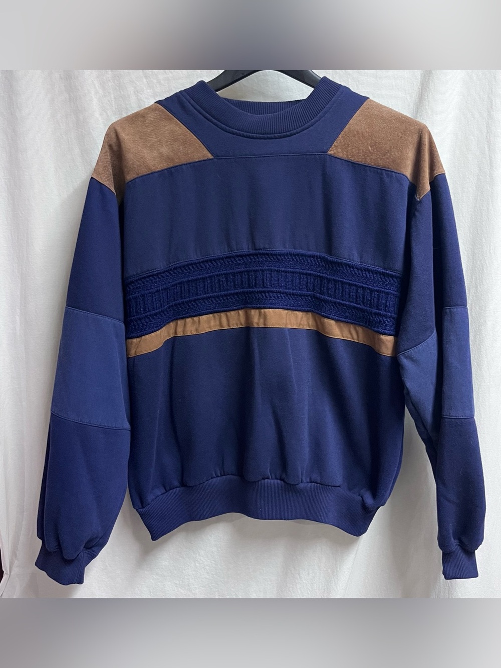 VTG M.E. Sport Sweatshirt Mens XL Blue Leather Knit Block Fleece  90s Retro